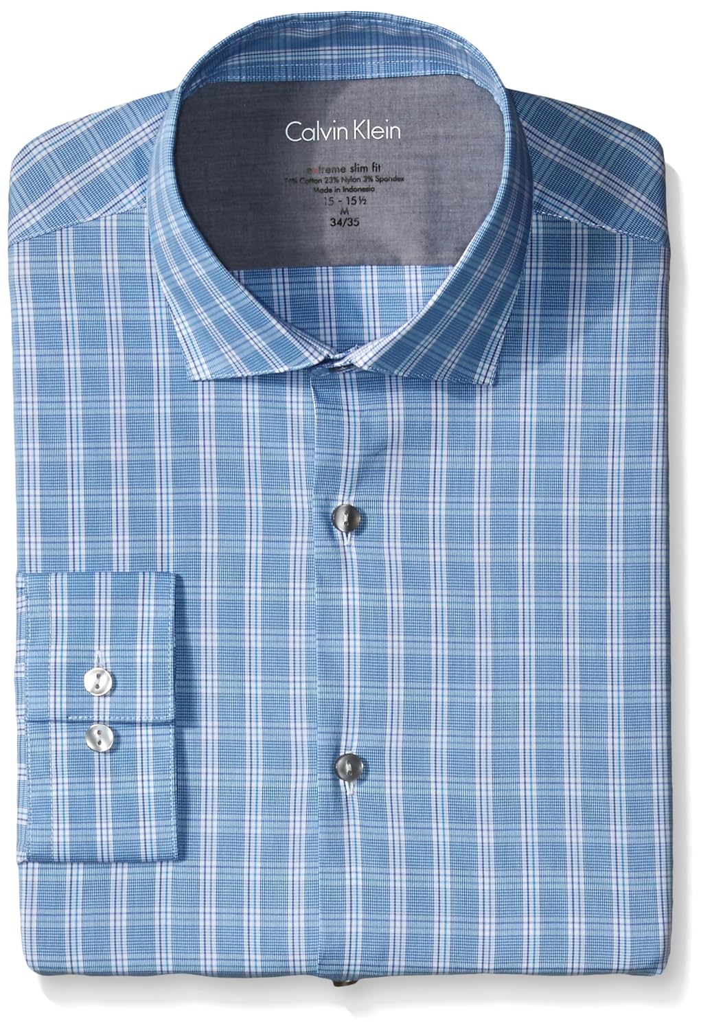 calvin klein 男式 xtreme 修身格子衬衫 亮蓝色 14"-14.